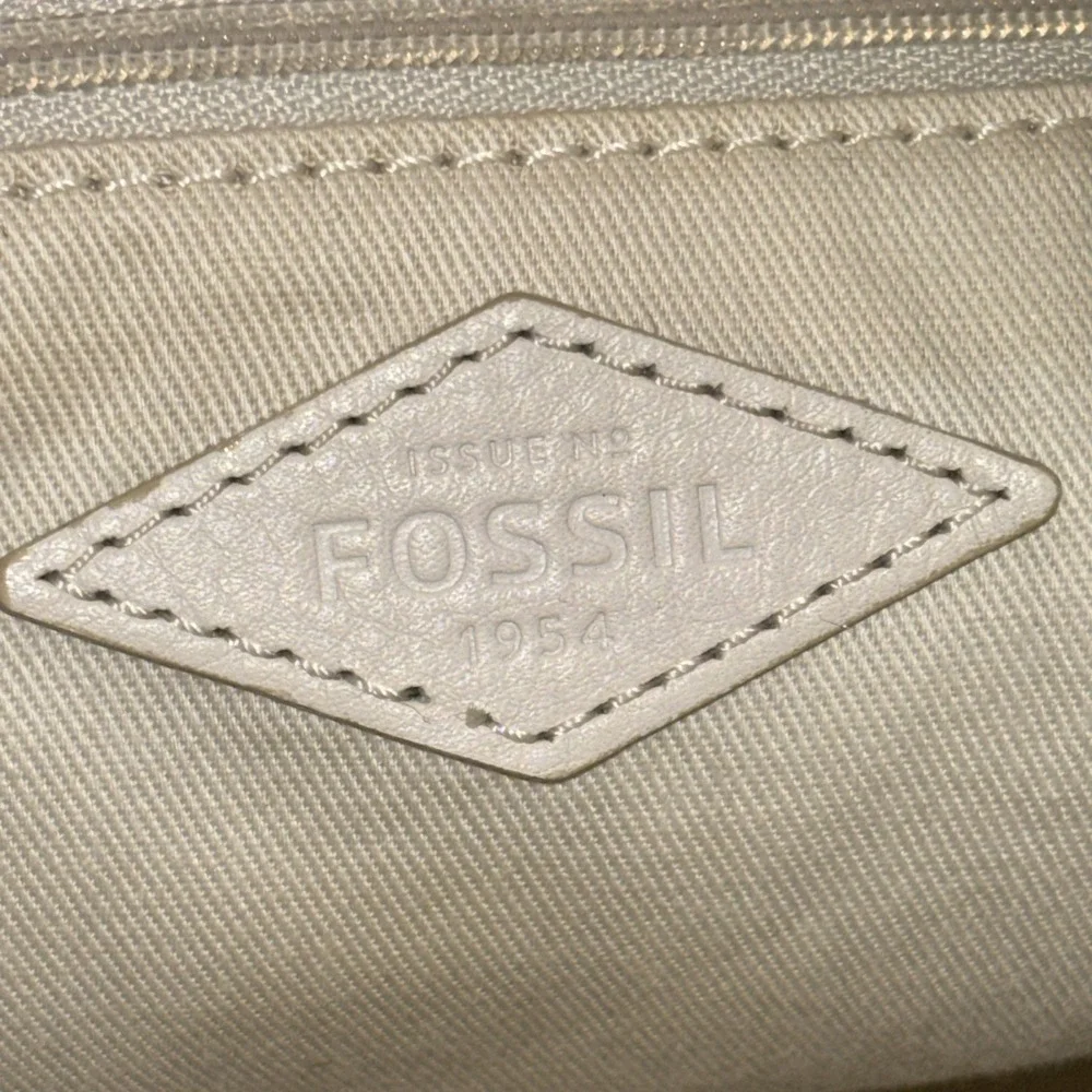 Fossil Maya Collection Hobo Cream & Blue Leather Canvas Adjustable Crossbody EUC